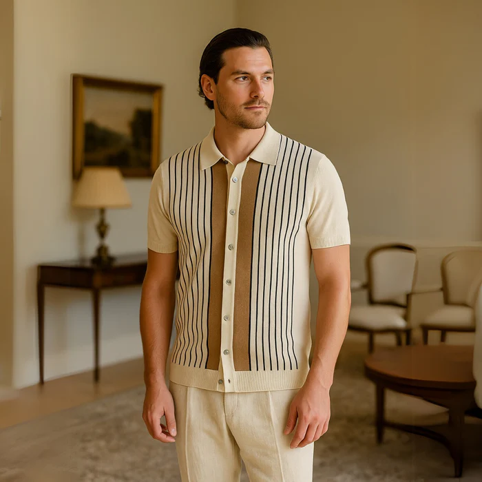 Montelle Striped Knit Polo Shirt